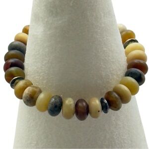 Boho Natural Stone Beaded Bracelet 7” Yellow Brown‎ Stretch Handmade Earthcore